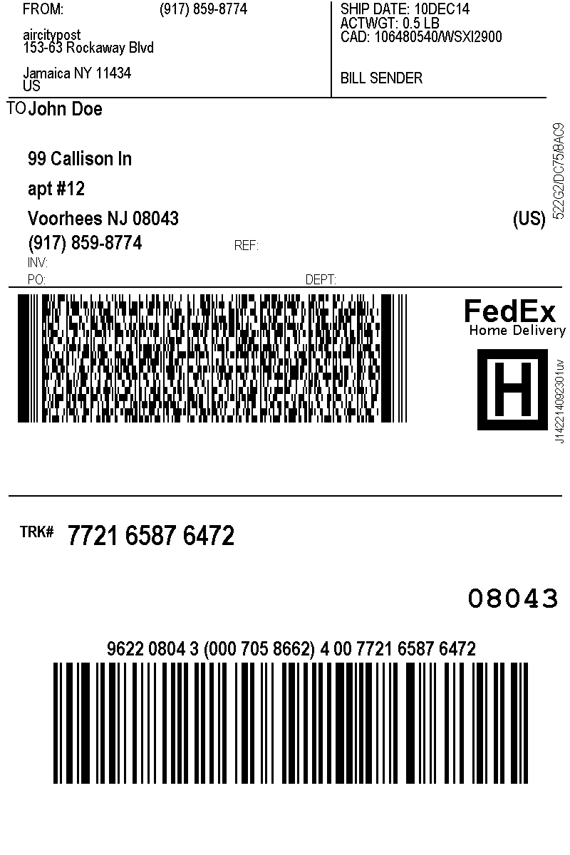 fedex ground return label tracking number